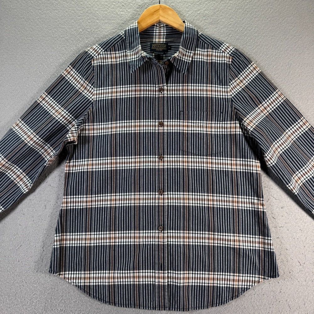 Pendleton Button Down Top Women Medium Blue Plaid… - image 3